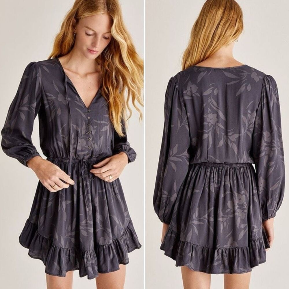 Z Supply Camila Mini Dress Shadow Grey Floral L